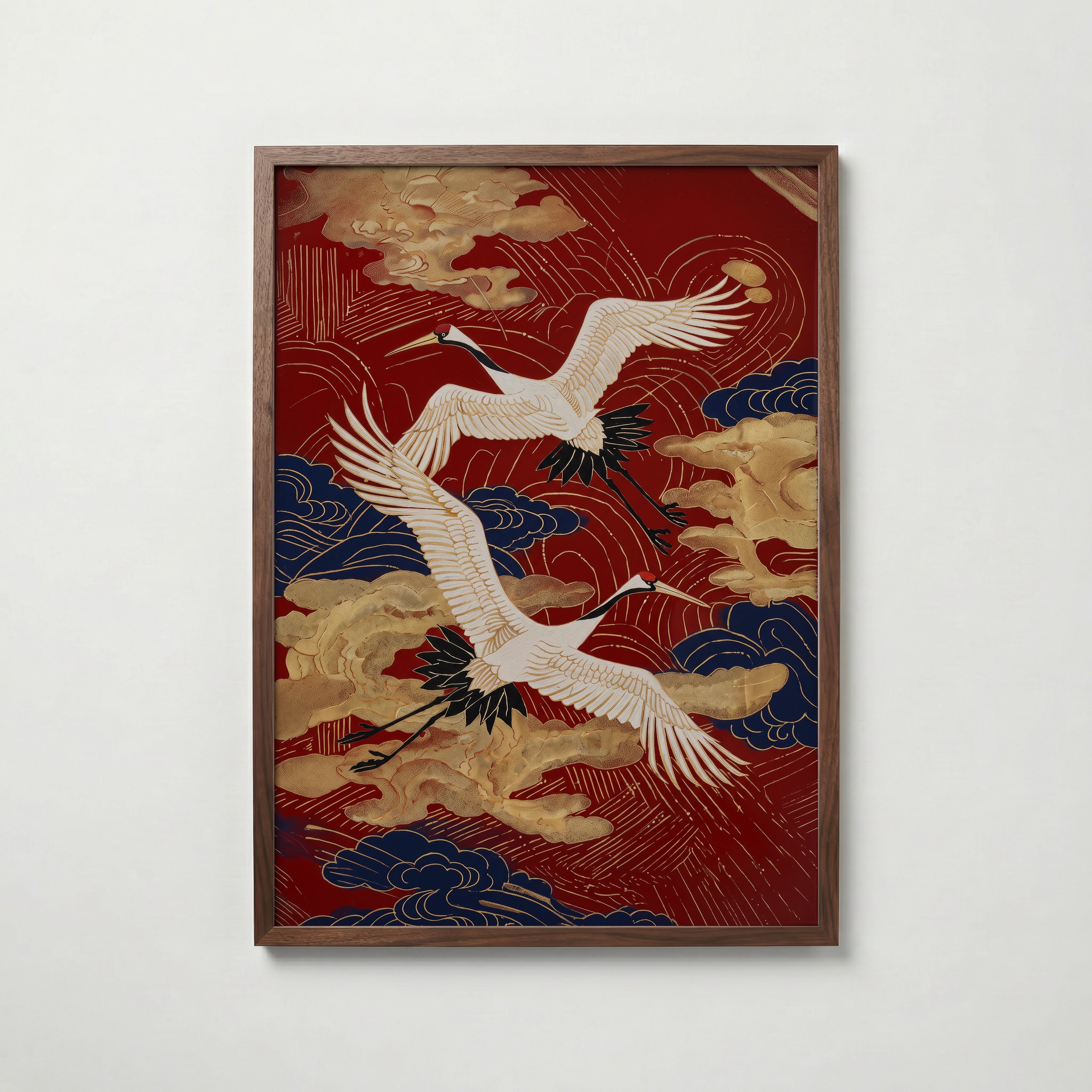 Crimson Cranes Poster – valnötsram