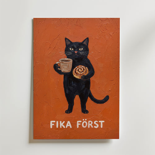 Fika Först Poster – canvas utan passepartout