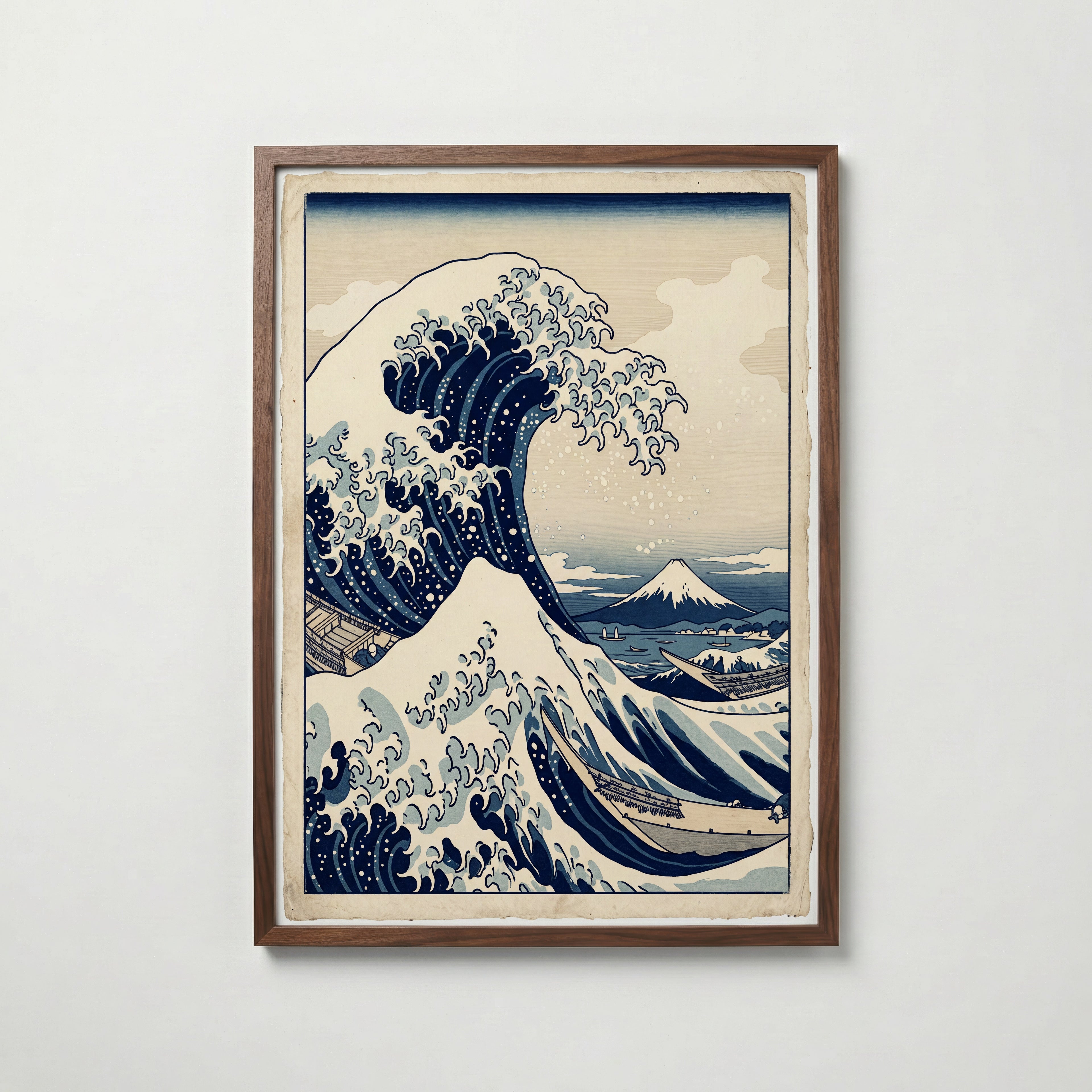 Great Wave Poster i valnötsram, konst från Bozetto