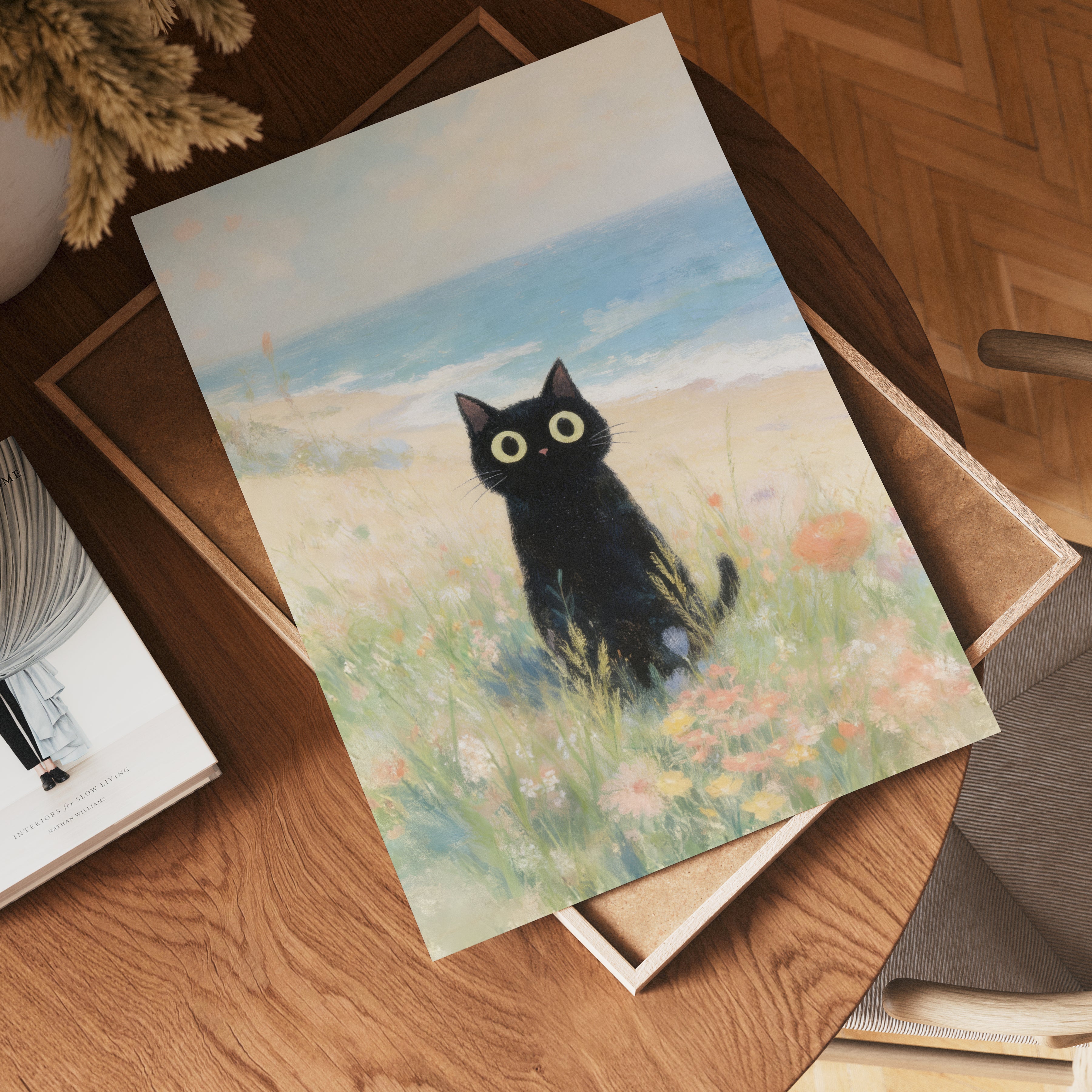Seaside Meadow Cat Poster – poster väggdekoration