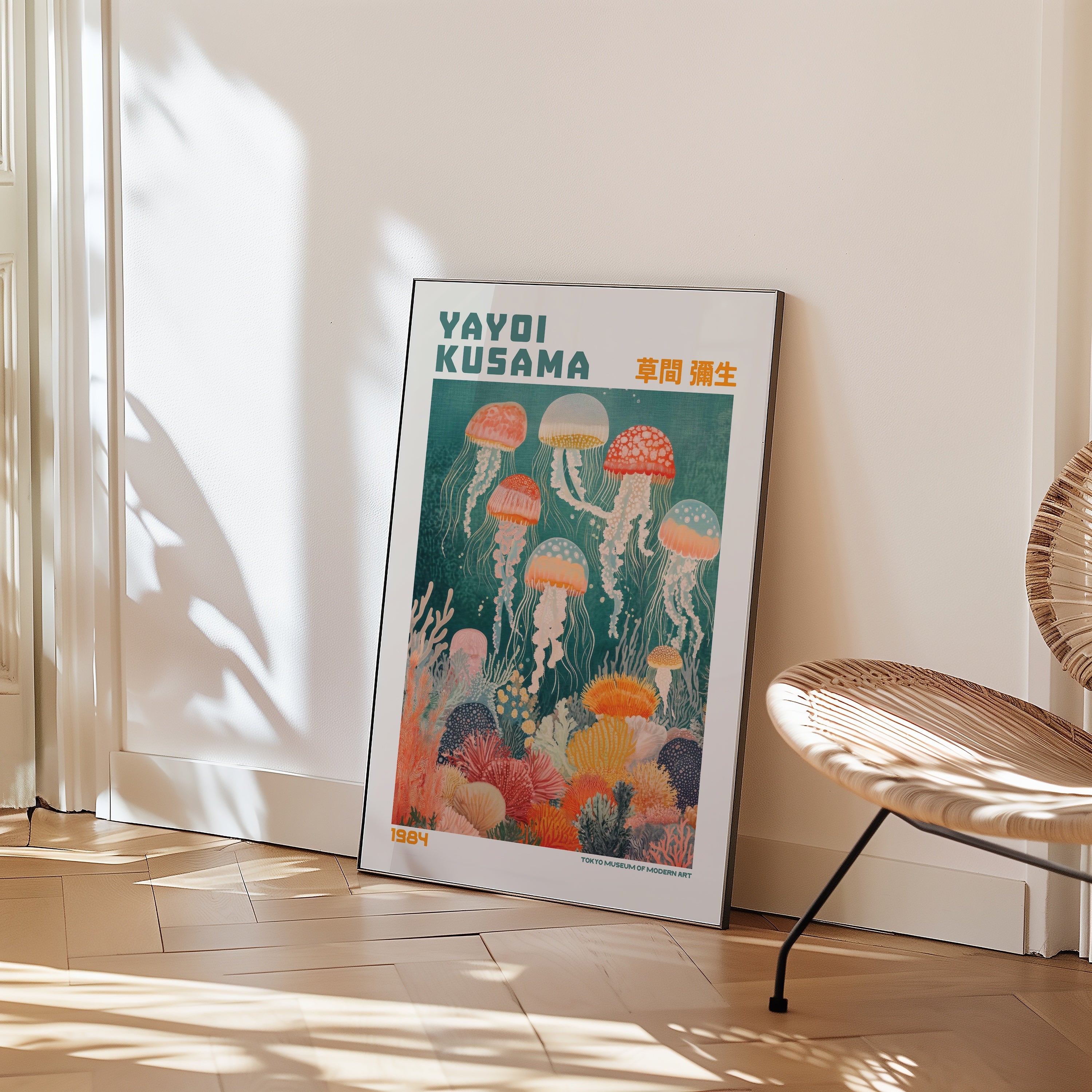Yayoi Kusama Floating Jellyfish Reverie affisch inredd i rum – Bozetto poster i hög kvalitet