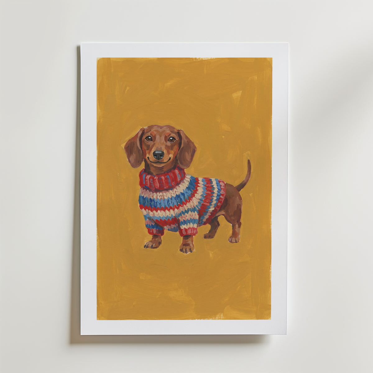 Knitted Dachshund Poster – med passepartout