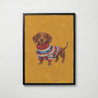 Knitted Dachshund Poster – svart ram