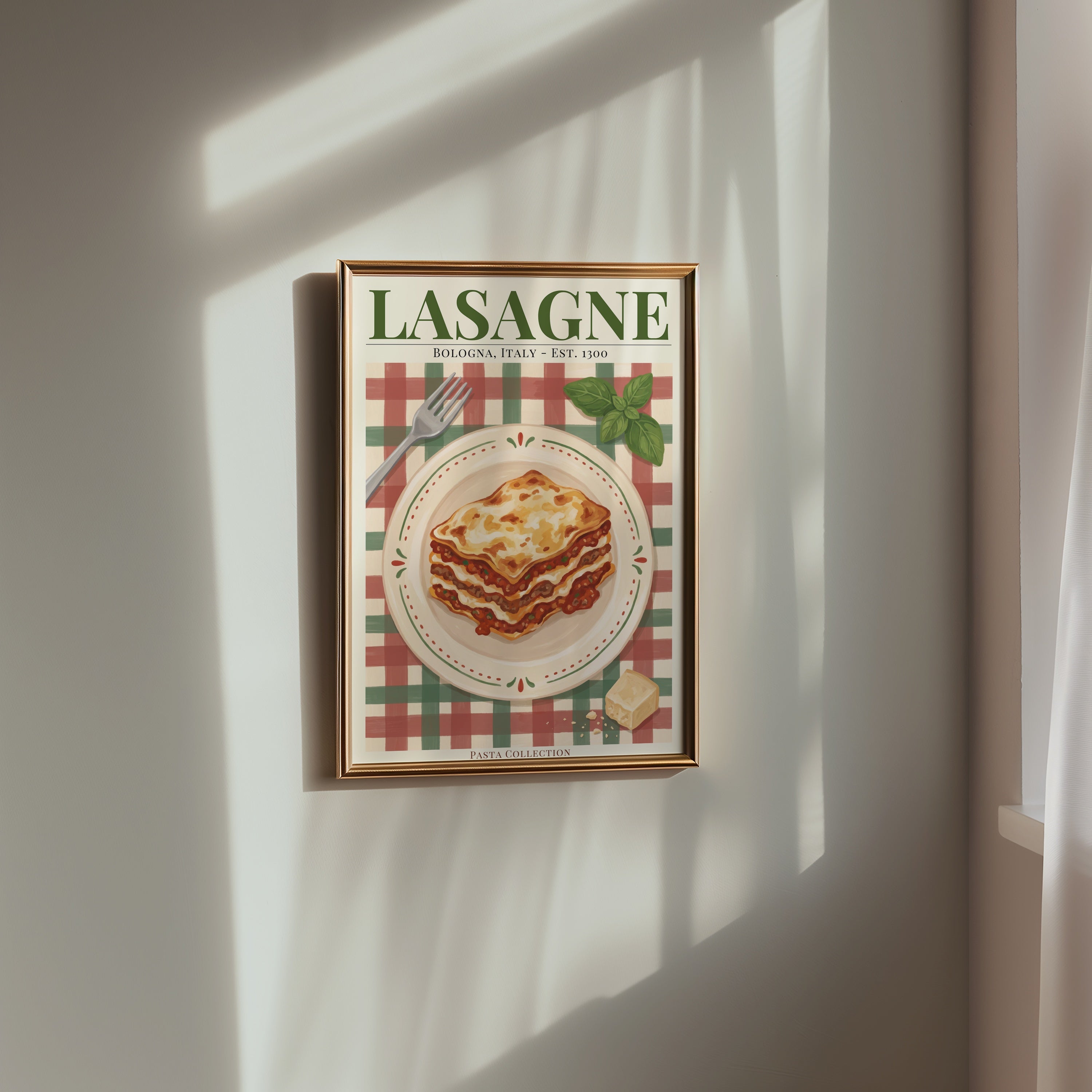 Lasagne affisch i ljust vardagsrum – Bozetto konsttryck i hög tryckkvalitet