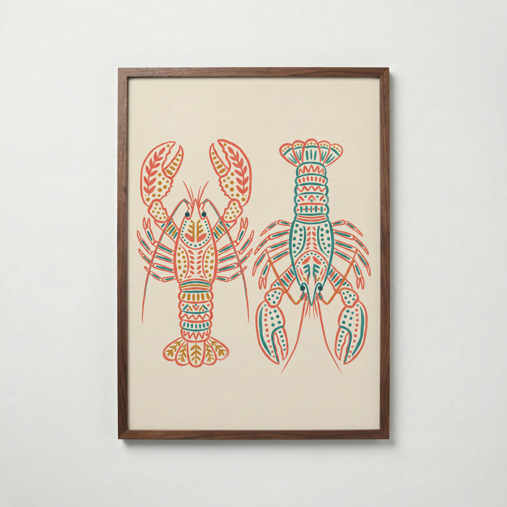 Folk Art Lobsters Poster – valnötsram