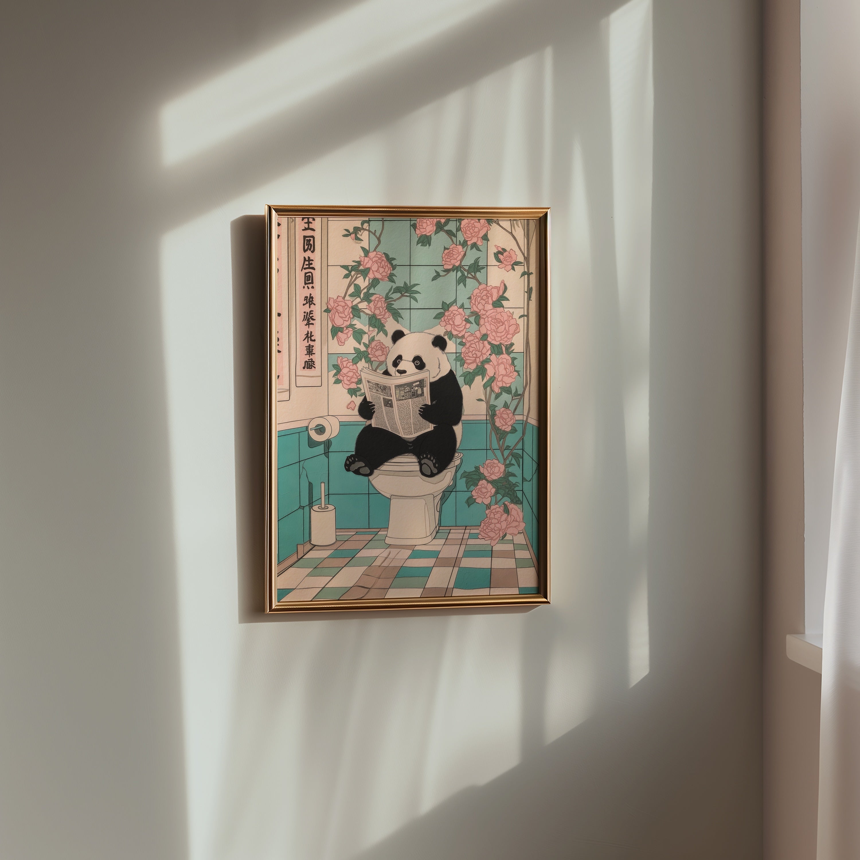 Morning Routine Panda affisch i ram i modernt hem - Bozetto