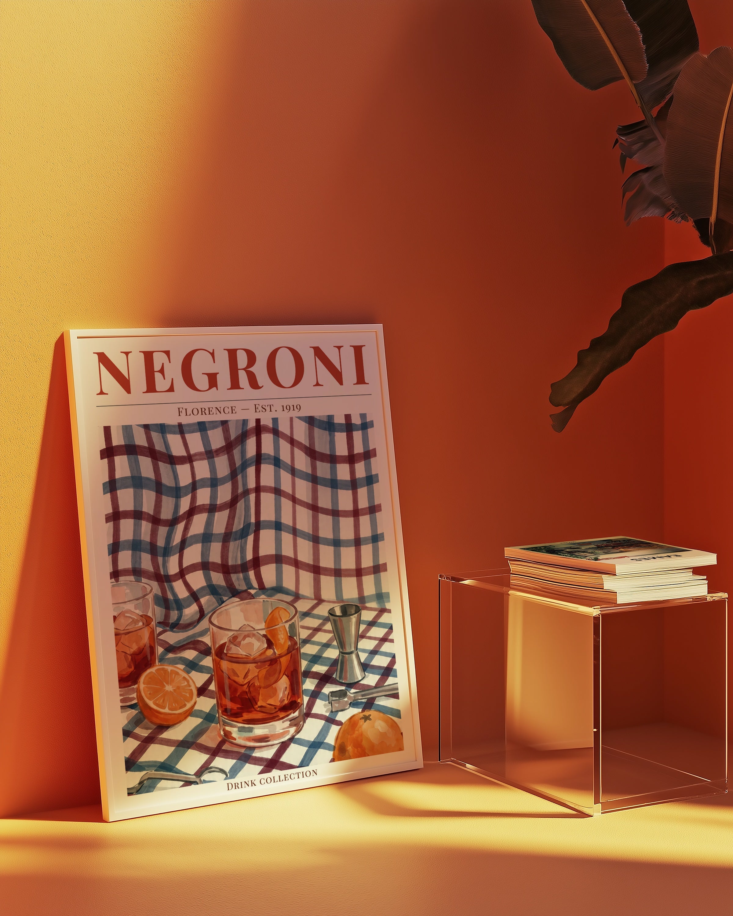 Negroni poster i inramad miljö på vägg – Bozetto konsttryck i hög kvalitet