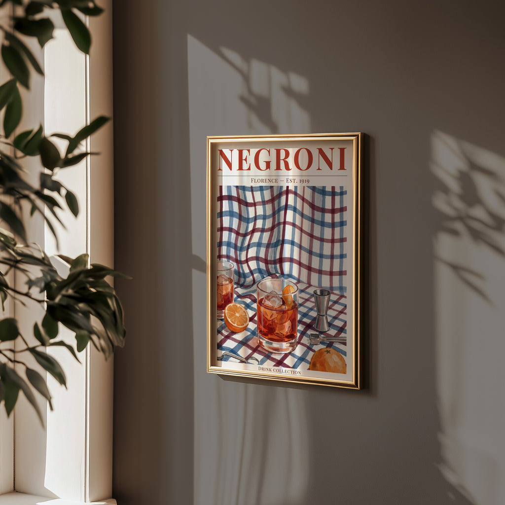 Negroni poster i stilren inredning – Bozetto konsttryck i hög kvalitet