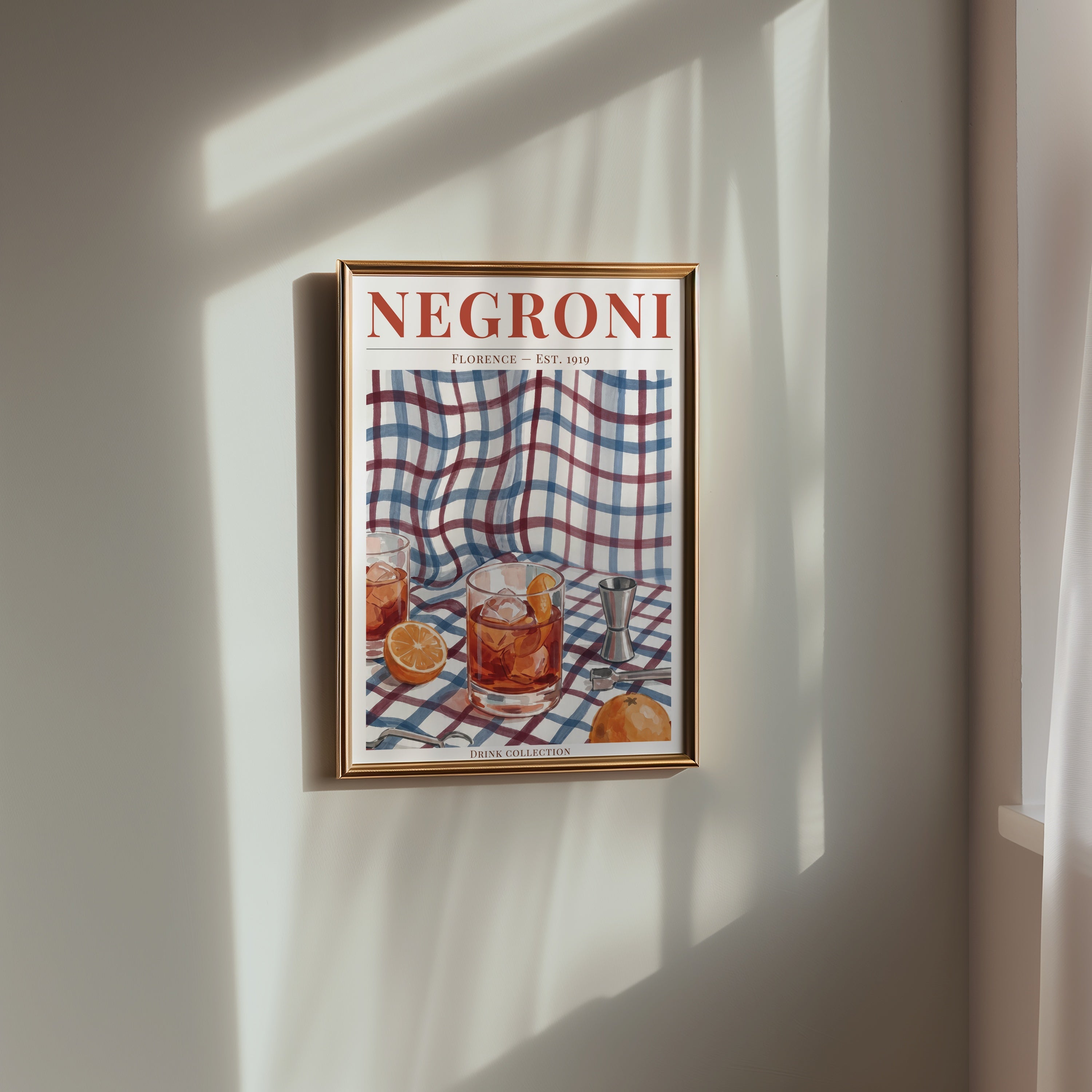 Negroni affisch på vägg i hemmiljö – Bozetto i hög kvalitet