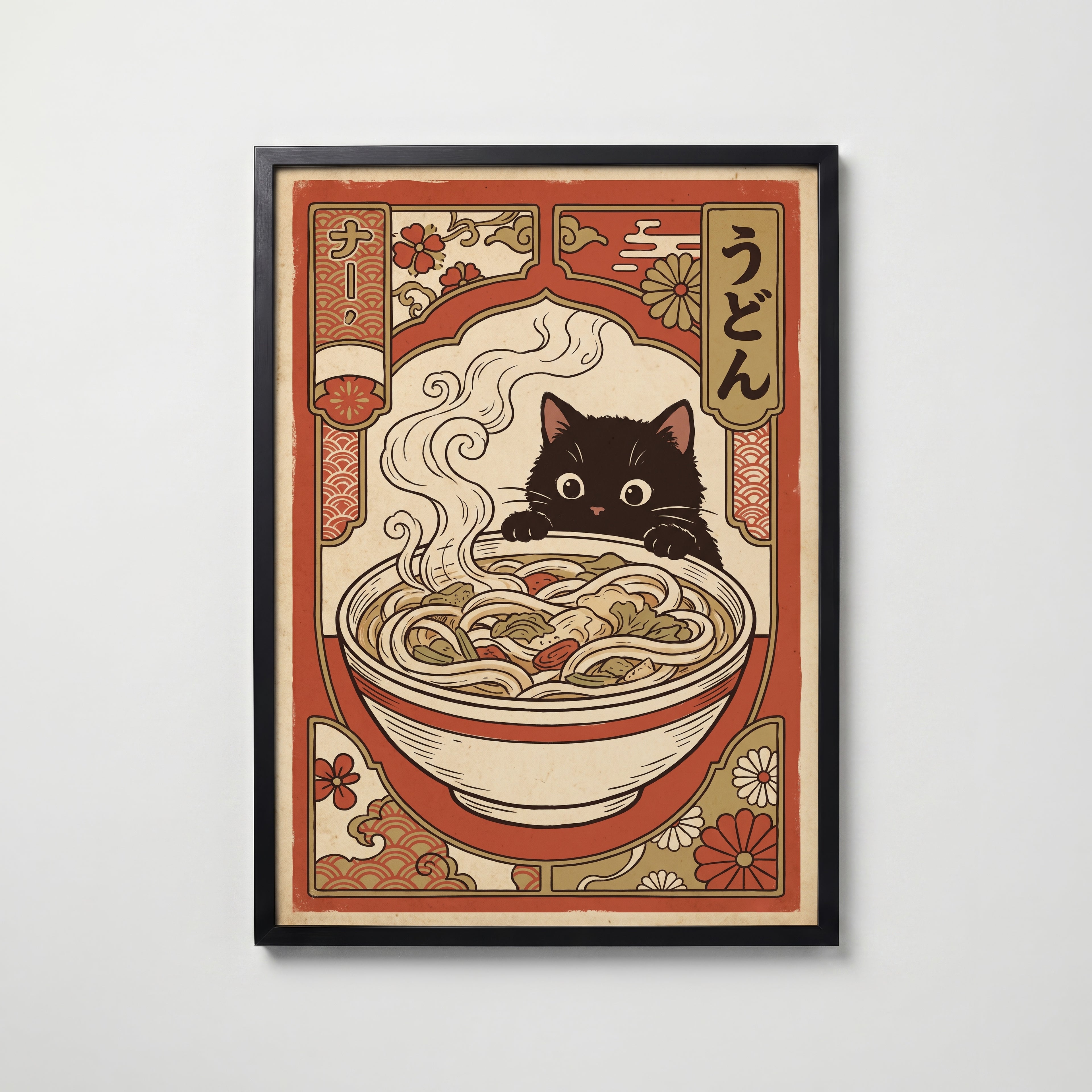 Ramen Cat Poster – svart ram