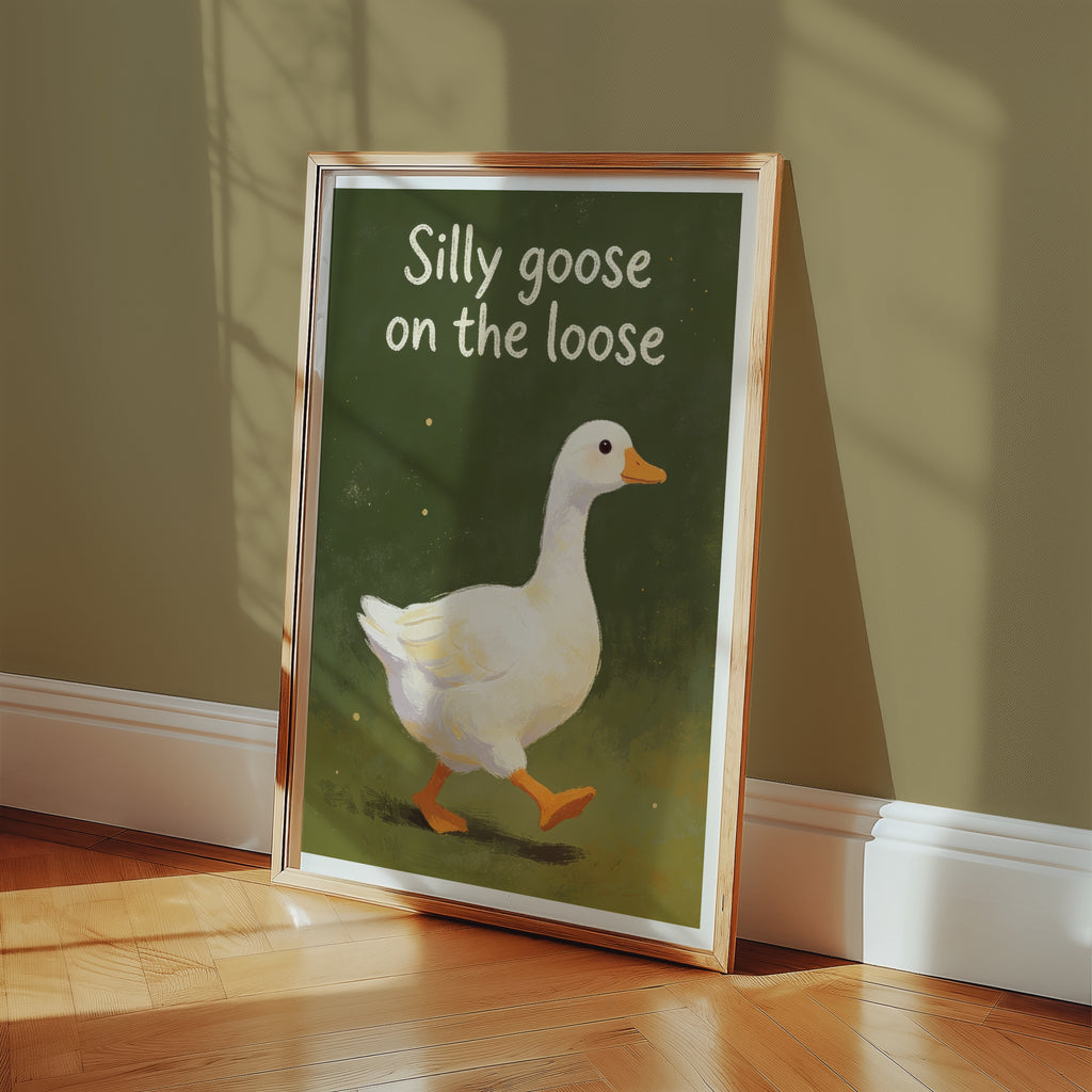 Silly Goose affisch i inramning på vägg i stilrent rum – Bozetto konsttryck