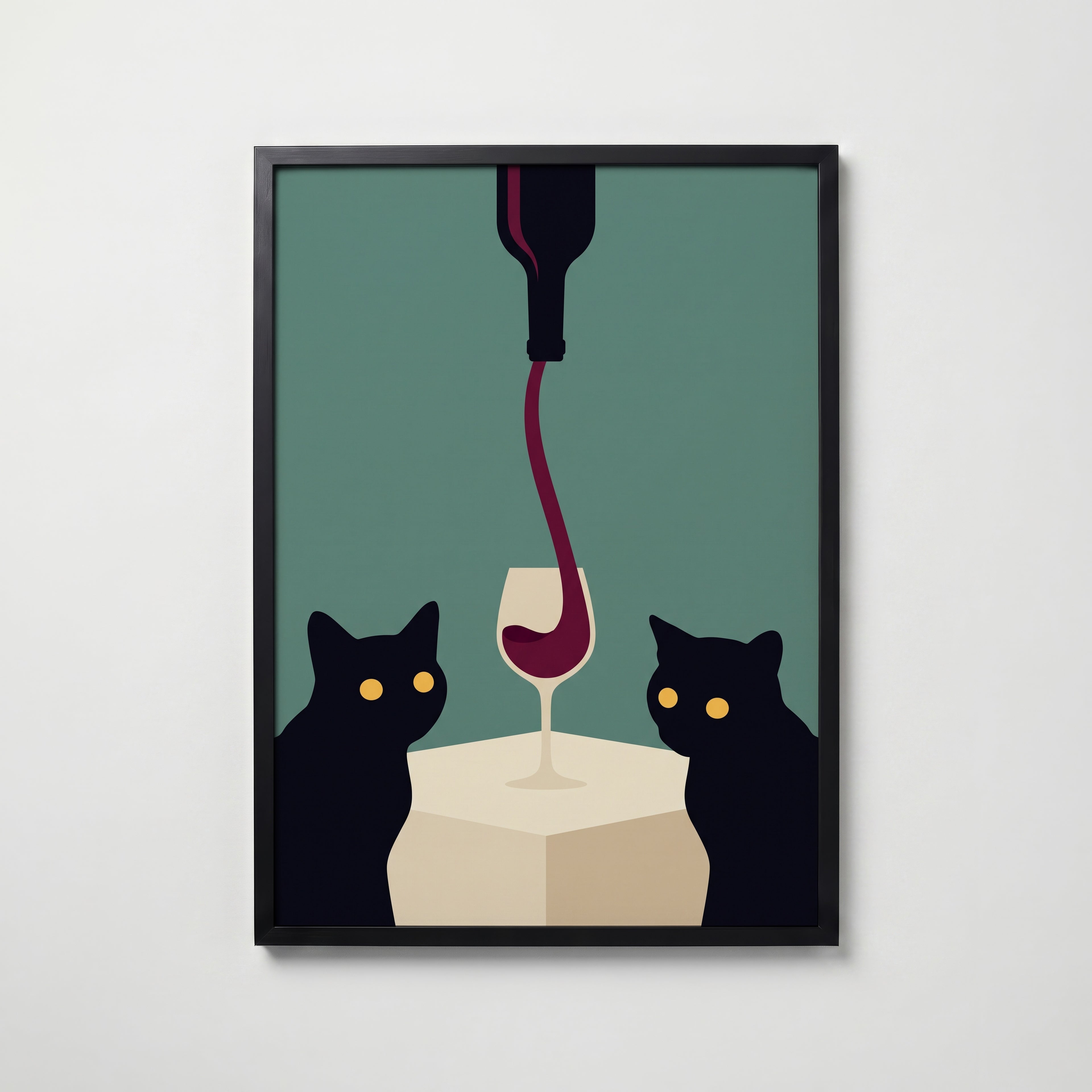 Wine & Cats Poster – svart ram