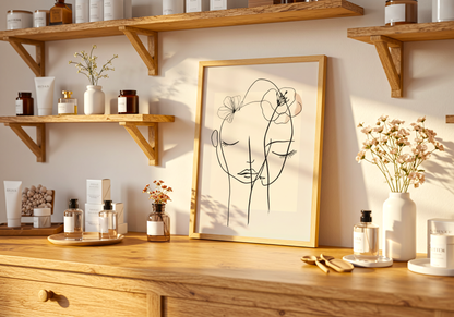 Floral Line Faces Poster